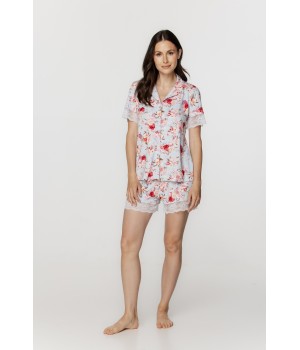 Conjunto pijama micromodal floral azul con short